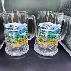 Vintage PEI Canada Baraux Green Gables Clear Thick Glass Beer Mug Souvenir Set
